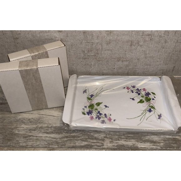 RARE VINTAGE AVON "THE WILD VIOLETS COLLECTION " SALAD PLATES SIGNED TRAY SET - Picture 1 of 11